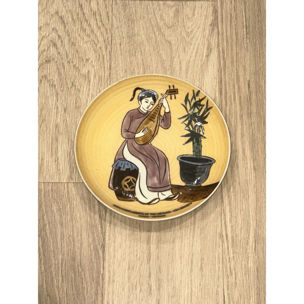 Vintage Vietnamese Asian Decorative Ceramic Hand Painted Plate MCM
